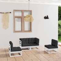Vidaxl Patio Lounge Set With Cushions - Solid Wood Pine, 4-Piece Outdoor Seating Set With Anthracite Cushions - Perfect For Relaxing, And Chatting With Family Or Friends, Customizable Configuration