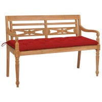 Vidaxl Batavia Outdoor Bench - Durable Solid Teak Wood, Includes Comfortable Red Cushion - 59.1
