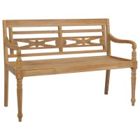 Vidaxl Rustic Charm Batavia Garden Bench, Weather Resistant Solid Teak Hard Wood Construction, With Cream White Cushion, 59.1