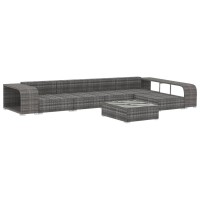Vidaxl Pro Patio Lounge Set - 8 Pieces - Poly Rattan Construction - Gray - Includes Cushions, Table & Side Tables - Flexible Configuration - Easy Maintenance