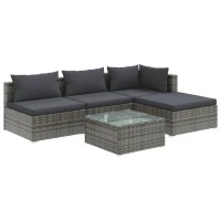 Vidaxl Trendy 5-Piece Garden Lounge Set With Cushions - Durable Powder-Coated Steel Framed Outdoor Furniture With Modular Design, Easy-To-Cleanup - Gray And Anthracite