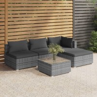 Vidaxl Trendy 5-Piece Garden Lounge Set With Cushions - Durable Powder-Coated Steel Framed Outdoor Furniture With Modular Design, Easy-To-Cleanup - Gray And Anthracite