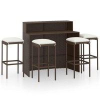 Vidaxl 5-Piece Outdoor Bar Set With Cushions - Weather-Resistant Pe Rattan - Includes Bar Table And Stools - Brown Color - Perfect For Patio, Terrace, Or Garden
