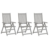 vidaXL Patio Reclining Chairs 3 pcs with Cushions Solid Acacia Wood 3064743