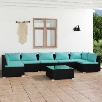 Vidaxl 8 Piece Patio Lounge Set With Cushions - Black Poly Rattan Outdoor Seating Arrangement - Comfortable, Durable And Modular Design - Suits Any Exterior D