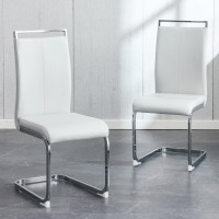 Gopop Dining Chairs Set, Kitchen Modern Metal Chairs With Faux Leather Padded Seat High Back And Sturdy Chrome Legs, Chairs For Dining Room (Light Gray, Set Of 2)