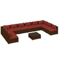 vidaXL 11 Piece Patio Lounge Set with Cushions Poly Rattan Brown 3101931