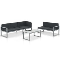 Vidaxl Powder-Coated Aluminum Garden Lounge Set With Cushions; 3-Piece Set Includes Coffee Table, 2-Seater Sofa, 3-Seater Sofa; Indoor And Outdoor Use; Black Color