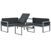 Vidaxl Powder-Coated Aluminum Garden Lounge Set With Cushions; 3-Piece Set Includes Coffee Table, 2-Seater Sofa, 3-Seater Sofa; Indoor And Outdoor Use; Black Color