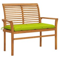 Vidaxl Solid Teak Wood Patio Bench With Bright Green Cushion - Fine-Sanded Weather-Resistant Outdoor Furniture - 44.1