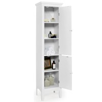 Dortala Tall Narrow Bathroom Storage Cabinet, 160Cm Tall 5-Tier Freestanding Storage Cabinet With 2 Doors & Adjustable Shelf, Narrow Slim Tower Cabinet, White