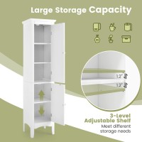 Dortala Tall Narrow Bathroom Storage Cabinet, 160Cm Tall 5-Tier Freestanding Storage Cabinet With 2 Doors & Adjustable Shelf, Narrow Slim Tower Cabinet, White