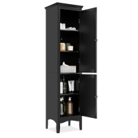 Dortala Tall Narrow Bathroom Storage Cabinet, 160Cm Tall 5-Tier Freestanding Storage Cabinet With 2 Doors & Adjustable Shelf, Narrow Slim Tower Cabinet, Black