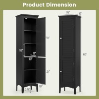 Dortala Tall Narrow Bathroom Storage Cabinet, 160Cm Tall 5-Tier Freestanding Storage Cabinet With 2 Doors & Adjustable Shelf, Narrow Slim Tower Cabinet, Black