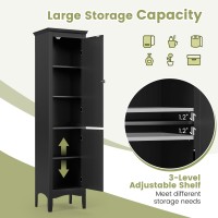 Dortala Tall Narrow Bathroom Storage Cabinet, 160Cm Tall 5-Tier Freestanding Storage Cabinet With 2 Doors & Adjustable Shelf, Narrow Slim Tower Cabinet, Black