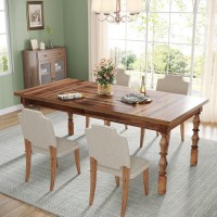 Tribesigns 62??Wood Dining Table for 4-6 People, Farmhouse Large Rectangle Kitchen Table, Dinner Table Kitchen & Dining Room Furniture with Carved Turned Legs