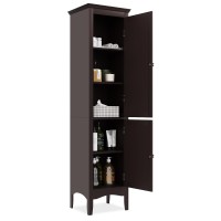 Dortala Tall Narrow Bathroom Storage Cabinet, 160Cm Tall 5-Tier Freestanding Storage Cabinet With 2 Doors & Adjustable Shelf, Narrow Slim Tower Cabinet, Brown