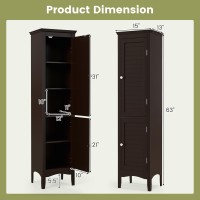 Dortala Tall Narrow Bathroom Storage Cabinet, 160Cm Tall 5-Tier Freestanding Storage Cabinet With 2 Doors & Adjustable Shelf, Narrow Slim Tower Cabinet, Brown