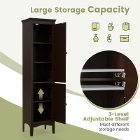 Dortala Tall Narrow Bathroom Storage Cabinet, 160Cm Tall 5-Tier Freestanding Storage Cabinet With 2 Doors & Adjustable Shelf, Narrow Slim Tower Cabinet, Brown