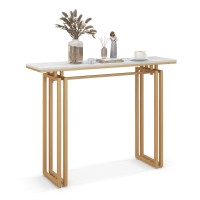 Dortala Console Table For Entryway, 110Cm Long Sofa Table With Faux Marble Tabletop, Gold Metal Frame, Narrow Accent Table For Living Room, Hallway, Entryway