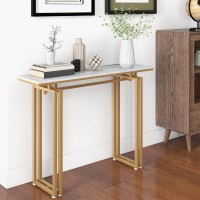 Dortala Console Table For Entryway, 110Cm Long Sofa Table With Faux Marble Tabletop, Gold Metal Frame, Narrow Accent Table For Living Room, Hallway, Entryway