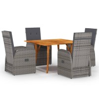 Vidaxl 5-Piece Modern Patio Dining Set In Gray - Solid Acacia Wood Table And Pe Rattan Chairs With Reclining Backrest And Thick Cushions