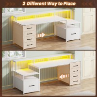 Sedeta White Computer Desk With 5 Drawer Power Outlet 66 Home Office Desk With File Drawer Storage Shelves Printer Cabine