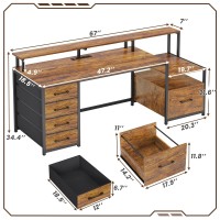 Sedeta Home Office Desk With File Drawer Power Outlet 66 Computer Desk With 5 Drawer Storage Shelves Printer Cabinet And