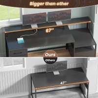 Sedeta Computer Desk With 5 Drawer Power Outlet Led Lights 66 Home Office Desk With File Drawer Storage Monitor Shelf G