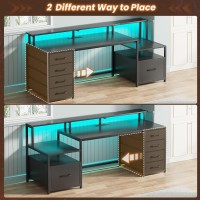 Sedeta Computer Desk With 5 Drawer Power Outlet Led Lights 66 Home Office Desk With File Drawer Storage Monitor Shelf G