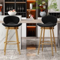Lsoiup Modern Bar Stools Set Of 2 Swivel Barstools Velvet Cushioned Counter Stools With Back Loads 330Lbs Black+Gold
