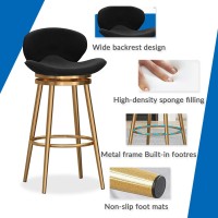 Lsoiup Modern Bar Stools Set Of 2 Swivel Barstools Velvet Cushioned Counter Stools With Back Loads 330Lbs Black+Gold