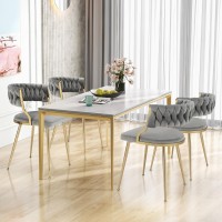 Giantex Velvet Dining Chairs Set Of 2 Grey, Upholstered Open-Back Dining Chairs With Golden Metal Frame, Max Load 300 Lbs, Modern Mid-Century Dining Room Chairs With Elegant Woven Back, Kitchen Chairs