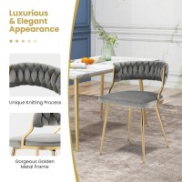 Giantex Velvet Dining Chairs Set Of 2 Grey, Upholstered Open-Back Dining Chairs With Golden Metal Frame, Max Load 300 Lbs, Modern Mid-Century Dining Room Chairs With Elegant Woven Back, Kitchen Chairs
