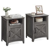 Vasagle Farmhouse Nightstand With Barn Door Set Of 2 Bedside Table With Storage Side End Table Night Stand With Open Compart