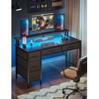 Seventable Computer Desk With Power Outlets & Led Light  39 Inch Home Office Desk With 5 Drawers  Writing Desk With Monitor Stand Work Desk For Home Office  Black