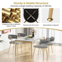 Giantex Velvet Dining Chairs Set Of 4 Grey, Upholstered Open-Back Dining Chairs With Golden Metal Frame, Max Load 300 Lbs, Modern Mid-Century Dining Room Chairs With Elegant Woven Back, Kitchen Chairs