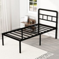 Diaoutro Twin Bed Frames With Headboard 18 Inch, Metal Platform No Box Spring Needed Heavy Duty Steel Slat Mattress Foundation/Easy Assembly/Noise Free/Black