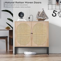 Brafab Sideboard Buffet Cabinet With Storage, Sideboard Cabinet With Natural Rattan Decorated Doors, Rattan Cabinet, Accent Cabinet, For Living Room, Entryway, Bedroom, Dining Room/Oval Doors