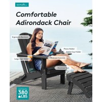 Serwall Hdpe Folding Adirondack Chair With Dual Cup Holder - Composite Adirondack Chair Set Of 4- Black