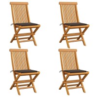 Vidaxl Outdoor Teak Wood Folding Patio Chairs Set With Taupe Cushions - Durable And Lightweight, Versatile Garden Furniture