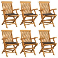 Vidaxl Patio Chairs Set - Solid Teak Wood Construction - 6 Pieces With Taupe Cushions - Foldable And Weather Resistant - Perfect For Garden, Terrace Or Patio