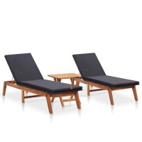 Vidaxl Set Of 2 Sun Loungers With Table - Outdoor Furniture, Poly Rattan And Solid Acacia Wood Sunbeds With Adjustable Backrest, Padded Cushions