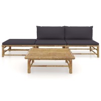 vidaXL 4 Piece Garden Lounge Set with Dark Gray Cushions Bamboo 8244