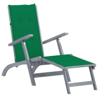 Vidaxl Solid Acacia Wood Patio Deck Chair With Adjustable Footrest And Comfortable Green Cushion - Indoor/Outdoor Furniture, Rustic Style