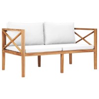 Vidaxl Outdoor Patio Bench With Comfy Cream Cushions, Durable Fine Sanded Teak Hard Wood, Sleek Design, Easy Maintenance - Perfect For Garden, Terrace, And Patio