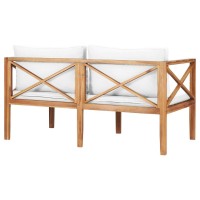 Vidaxl Outdoor Patio Bench With Comfy Cream Cushions, Durable Fine Sanded Teak Hard Wood, Sleek Design, Easy Maintenance - Perfect For Garden, Terrace, And Patio