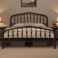 Yaheetech Queen Bed Frames Metal Platform Bed With Victorian Style Wrought Iron Headboard And Footboard/Easy Assembly/No Box Spring Needed/Black Queen Bed