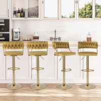 Costway Velvet Adjustable Bar Stools Set Of 2, Max Load 400 Lbs, Modern Upholstered Swivel Barstools With Woven Back, Footrests, Adjustable Height Bar Chairs For Kitchen Island Cafe Pub, Yellow+Gold