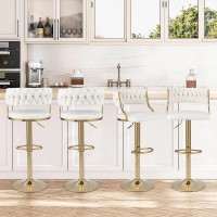 Costway Velvet Adjustable Bar Stools Set Of 2, Max Load 400 Lbs, Modern Upholstered Swivel Barstools With Woven Back, Footrests, Adjustable Height Bar Chairs For Kitchen Island Cafe Pub, Beige+Gold